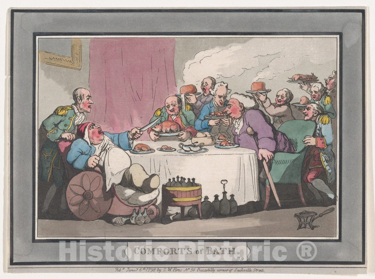 Art Print : Thomas Rowlandson - Comforts of Bath, Plate 9 1 : Vintage Wall Art