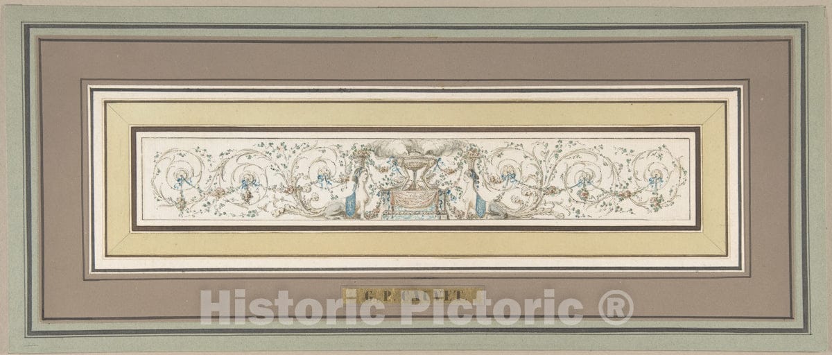 Art Print : Gilles Paul Cauvet - Design for a Frieze with a Censer, Sphinxes and Acanthus Scrolls : Vintage Wall Art