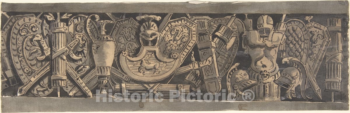 Art Print : Italian, 19th Century - Design for a Frieze with Roman Trophies 1 : Vintage Wall Art