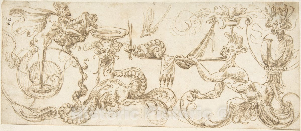 Art Print : Andrés de Melgar - Design for a Frieze with Grotesques : Vintage Wall Art