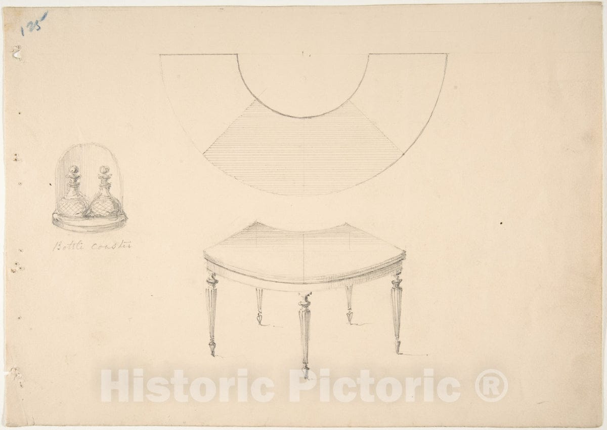 Art Print : British, 19th Century - Design for a Curved and Bottle Coaster : Vintage Wall Art