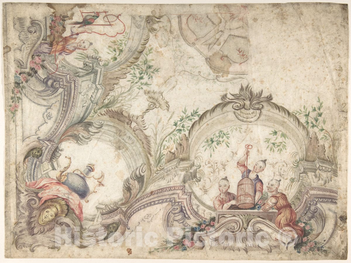 Art Print : Italian, 18th Century - Design for a Ceiling Decoration with Chinoiseries : Vintage Wall Art