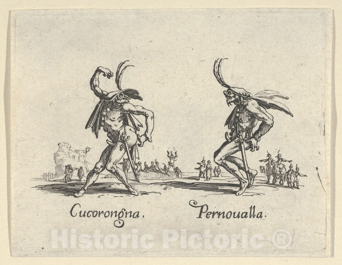 Art Print : Jacques Callot - Cucorongna - Pernoualla, from The Balli di Sfessania : Vintage Wall Art