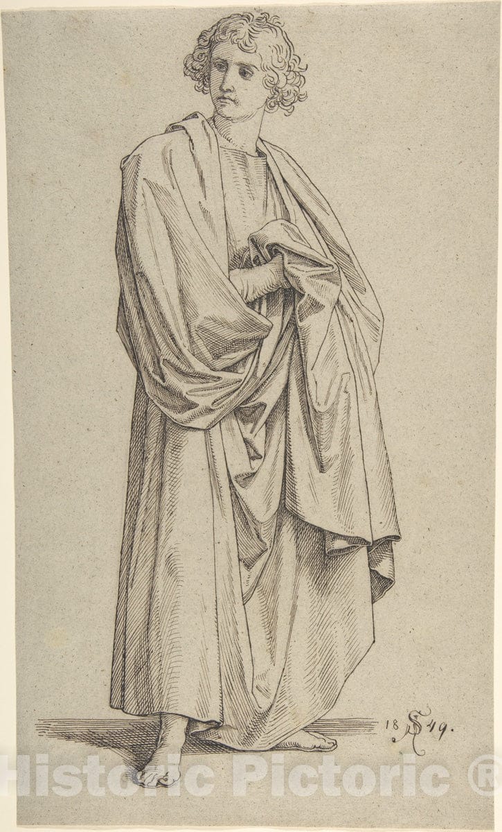 Art Print : Julius Schnorr von Carolsfeld - Study of a Male Figure : Vintage Wall Art