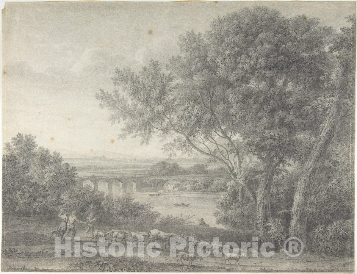 Art Print : Giovanni Battista (Titta) Lusieri - Classical Landscape with Herdsmen in The Foreground : Vintage Wall Art