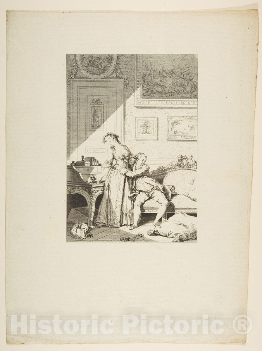 Art Print : Jacques Aliamet - Contes et nouvelles en vers: A Femme avare Galant Escroc, from Les Contes de la Fontaine : Vintage Wall Art