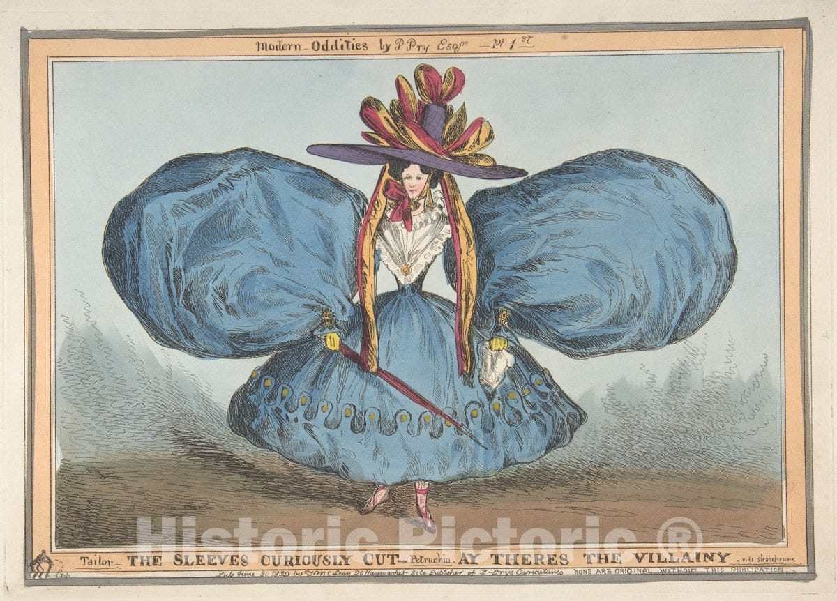Art Print : William Heath ('Paul Pry') - Modern Oddities by P. Pry Esq, Plate 1st: The Sleeves Curiously Cut, Ay There's The Villainy - Vide Shakespeare : Vintage Wall Art