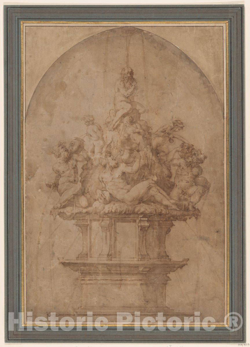 Art Print : Giorgio Vasari - Design for a Fountain with River Gods and Nymphs : Vintage Wall Art