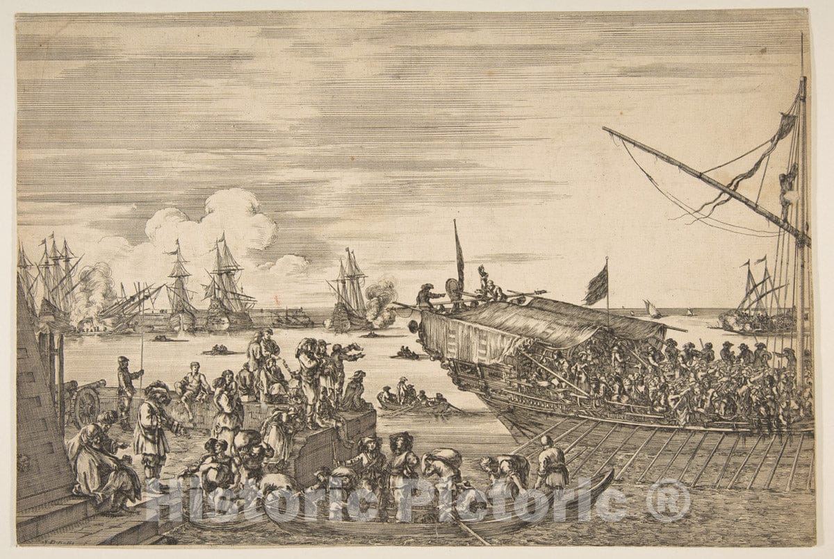 Art Print : Stefano Della Bella - Departure of a Galley at The Port of Livorno, from from 'Views of The Port of Livorno' (Vues du Port de Livourne) : Vintage Wall Art