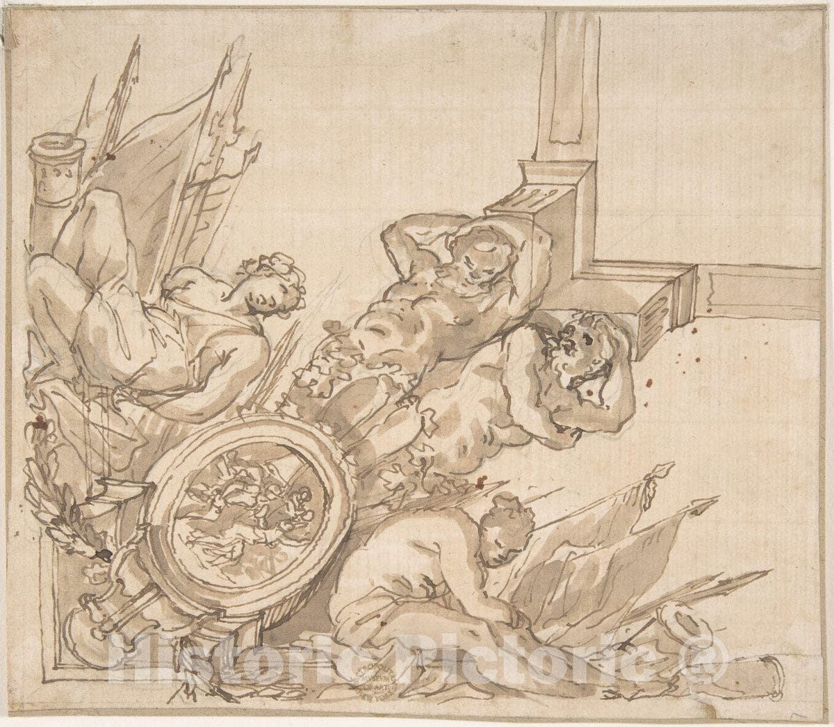 Art Print : Italian, Roman-Bolognese, 17th Century - Design for a Corner of a Ceiling : Vintage Wall Art