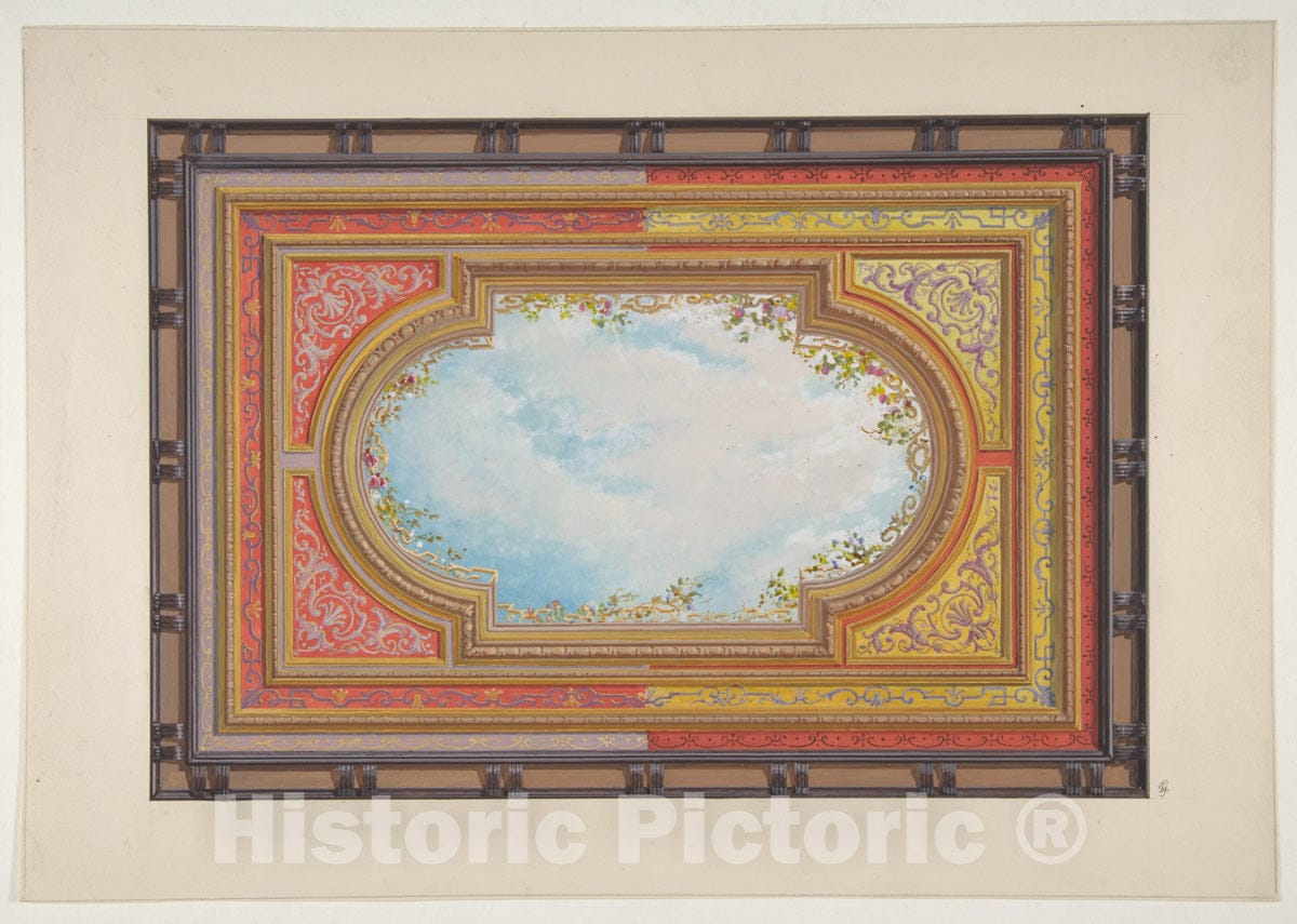 Art Print : Jules-Edmond-Charles Lachaise - Design for a Ceiling Painted with Trompe L'Oeil Clouds : Vintage Wall Art