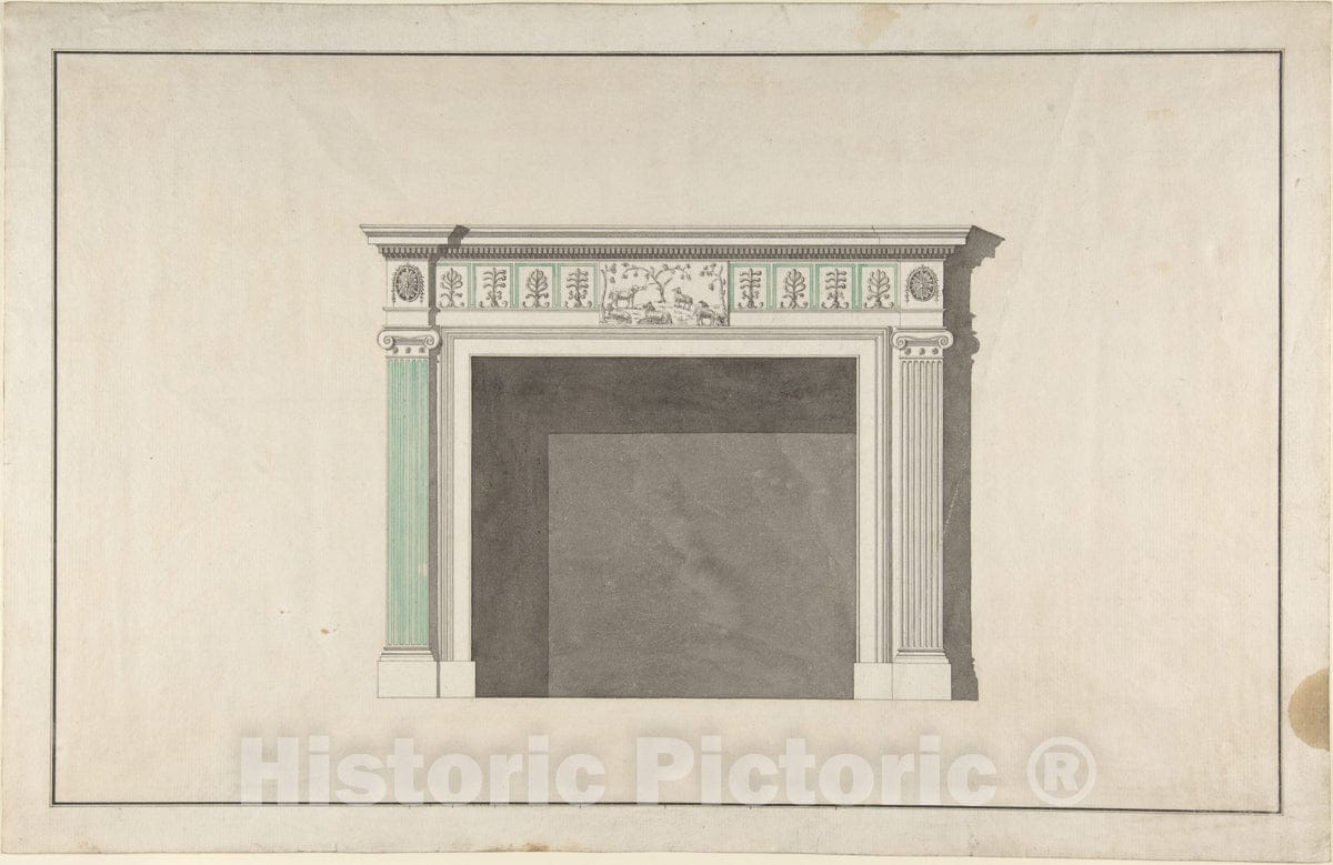 Art Print : Robert Adam - Design for a Fireplace : Vintage Wall Art