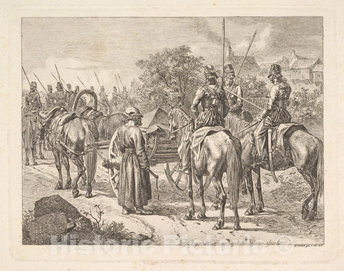Art Print : Johann Christoph Erhard - Cossacks Escorting The Regimental Cassone : Vintage Wall Art