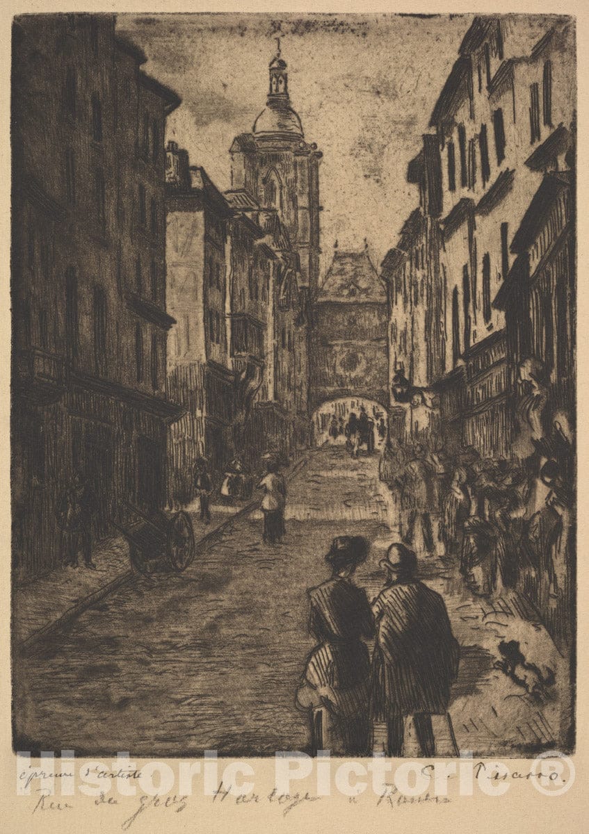 Art Print : Camille Pissarro - The Street of The Grand Clock, Rouen : Vintage Wall Art