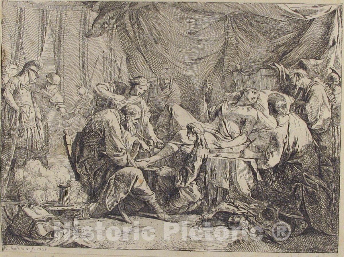 Art Print : Noël Hallé - Death of Antiochus After His Fall : Vintage Wall Art