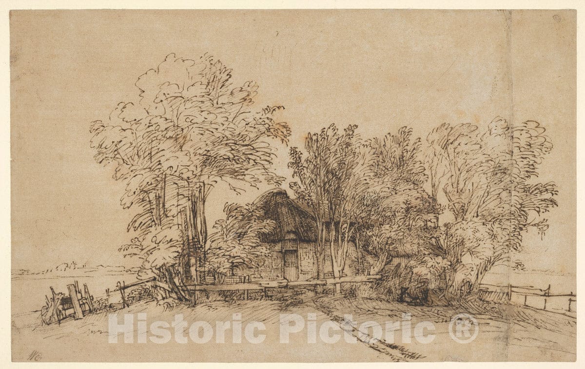 Art Print : Rembrandt (Rembrandt Van Rijn) - Cottage Among Trees : Vintage Wall Art