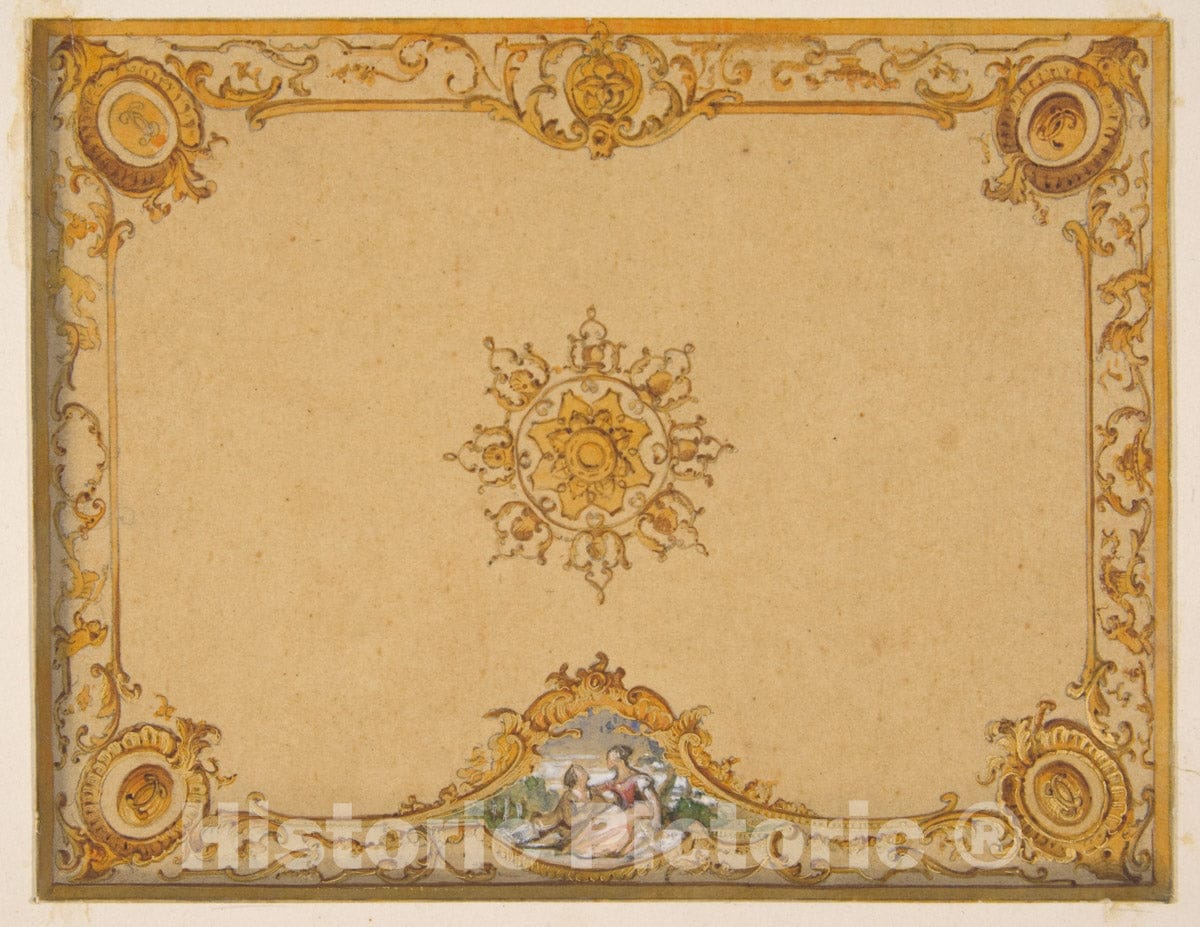 Art Print : Jules-Edmond-Charles Lachaise - Design for a Ceiling with Painted Decoration : Vintage Wall Art