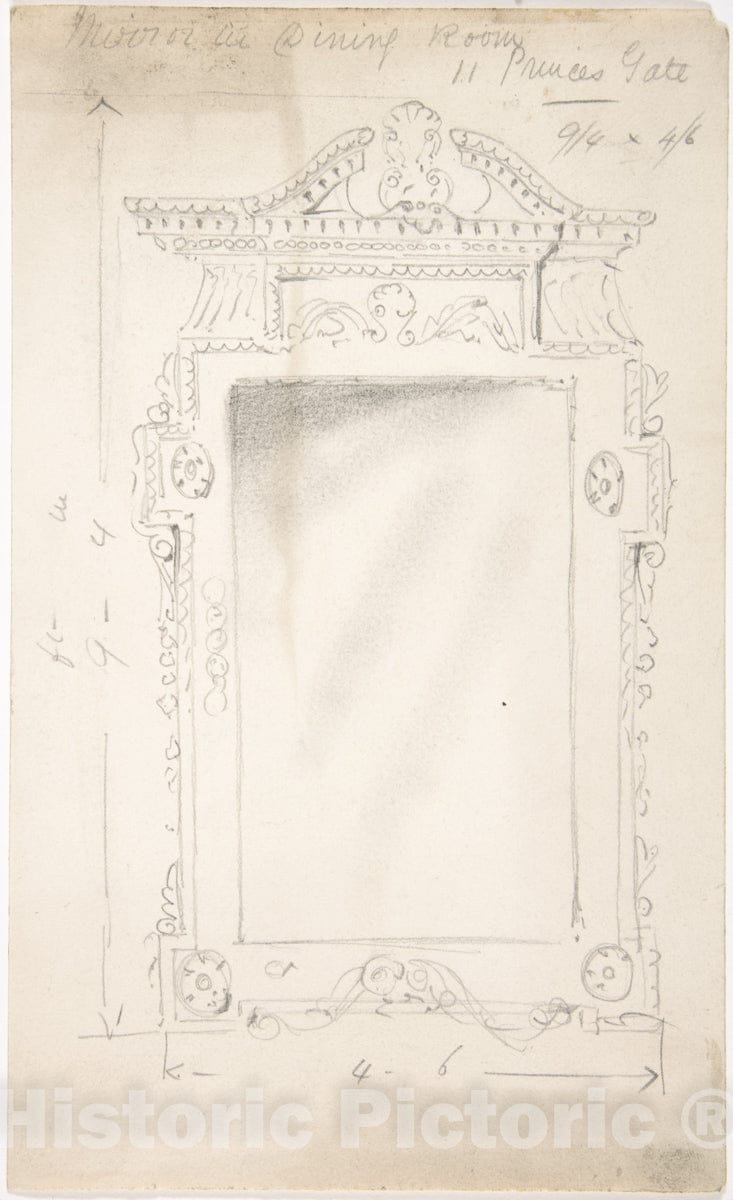 Art Print : British, 19th Century - Design for a Dining Room Mirror, for 11 Princes Gate, London : Vintage Wall Art