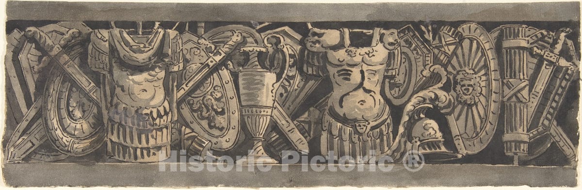 Art Print : Italian, 19th Century - Design for a Frieze with Roman Trophies 2 : Vintage Wall Art