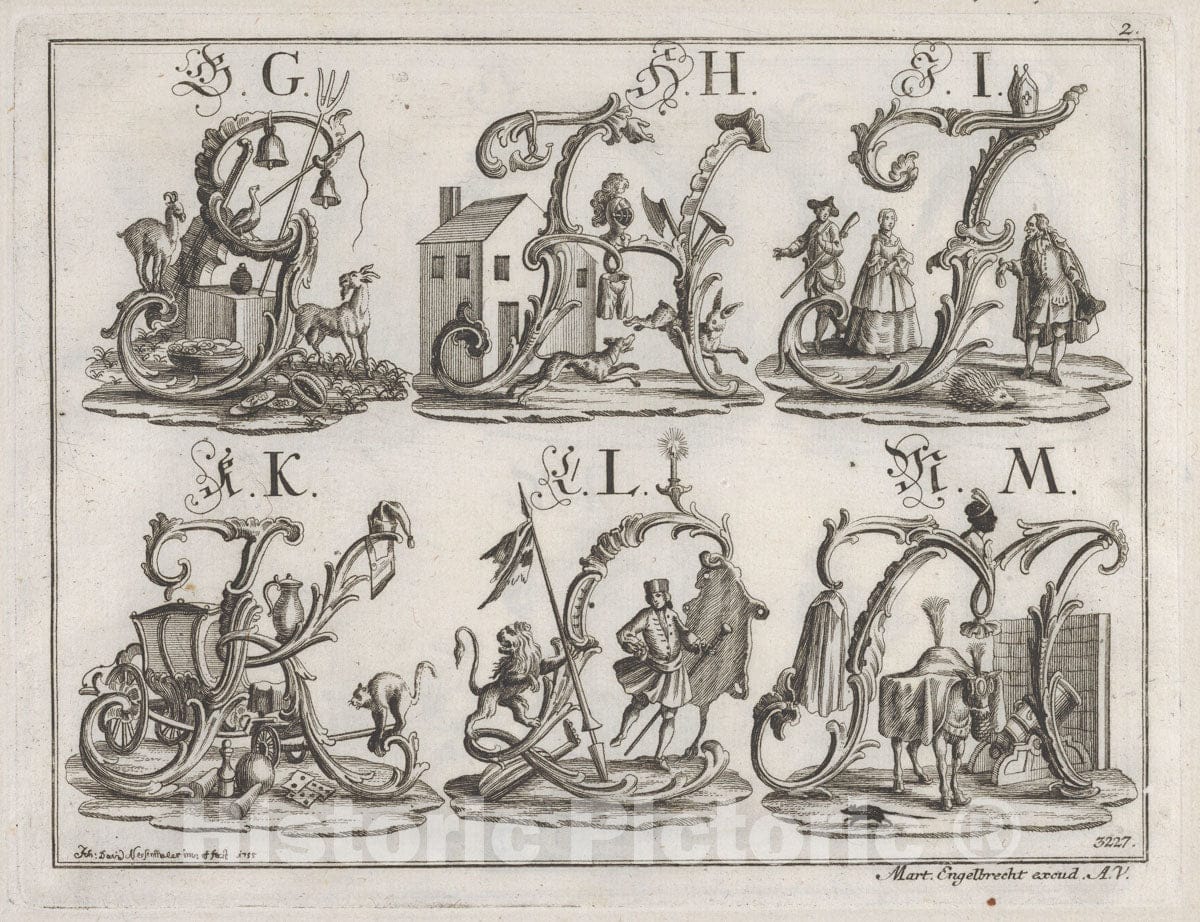 Art Print : Johann David Nessenthaler - Decorated Roman Alphabet 3 : Vintage Wall Art