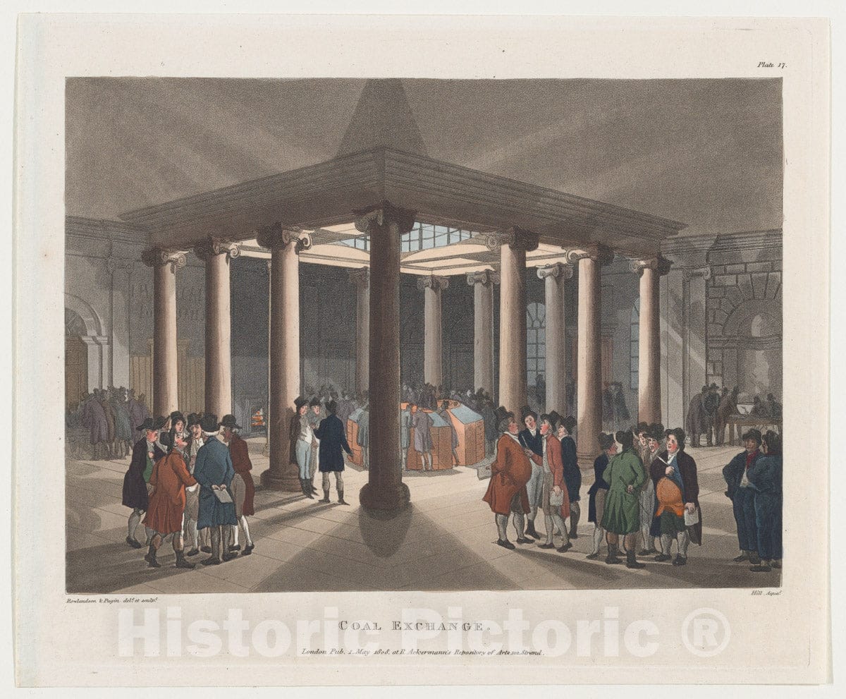 Art Print : Designed and Etched by Thomas Rowlandson - Coal Exchange (Microcosm of London, Plate 17) : Vintage Wall Art