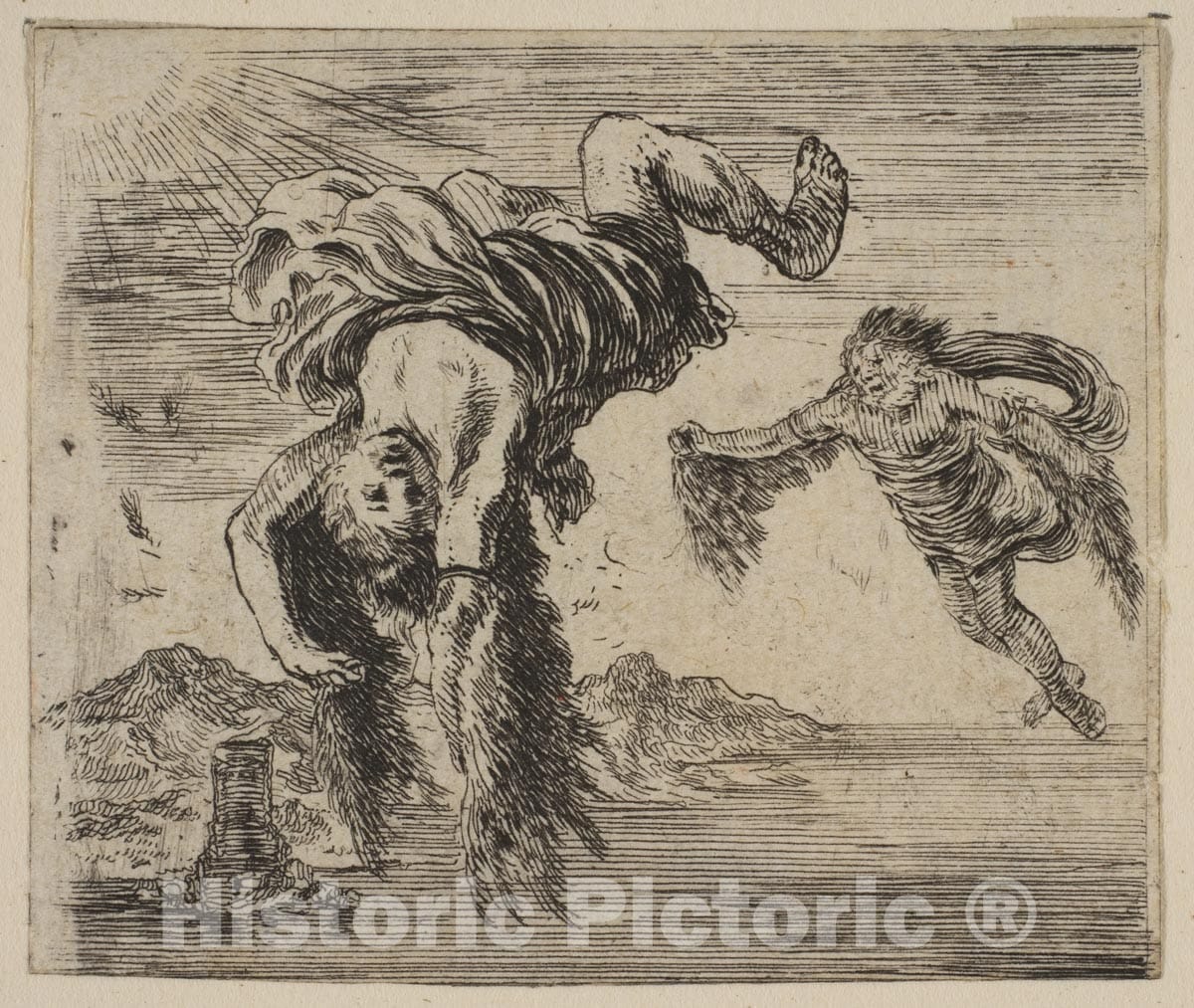 Art Print : Etched by Stefano Della Bella - Daedalus and Icarus, from 'Game of Mythology' (Jeu de la Mythologie) : Vintage Wall Art