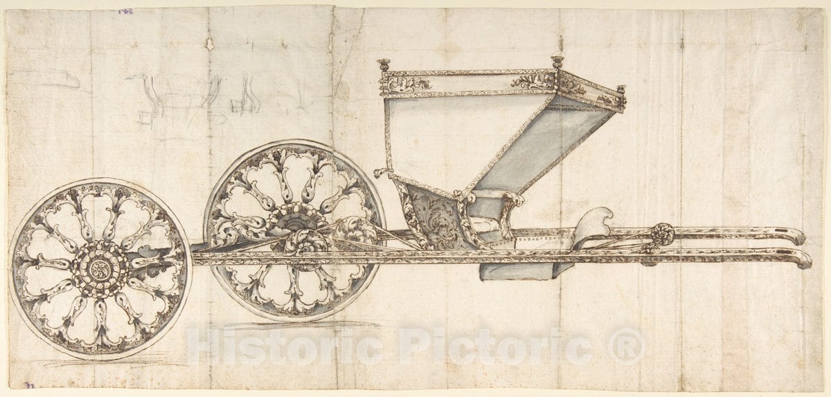 Art Print : Italian, First Half of The 18th Century - Design for a Carriage (Chaise Italienne?) : Vintage Wall Art