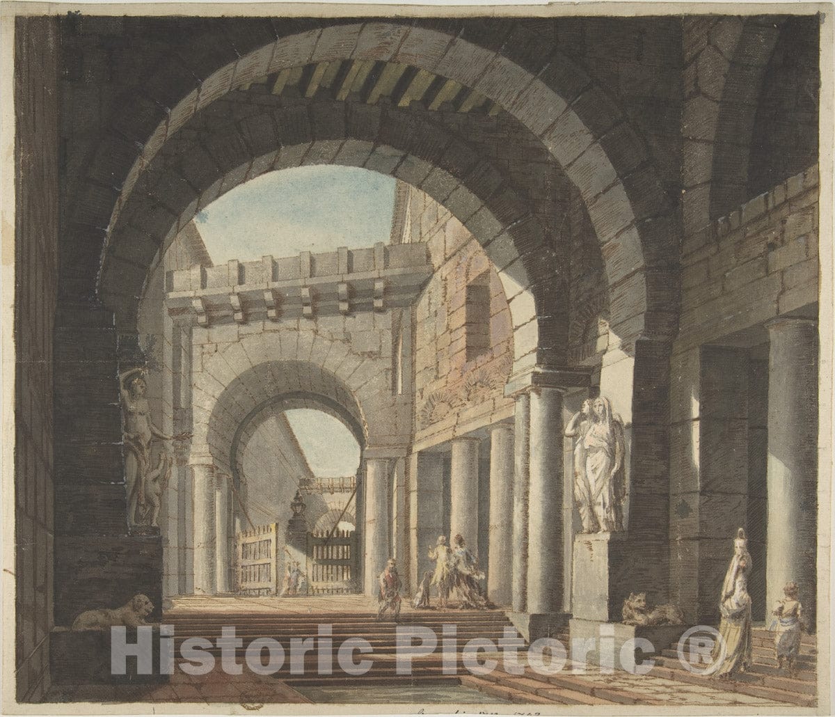 Art Print : Italian, 18th Century - Courtyard : Vintage Wall Art