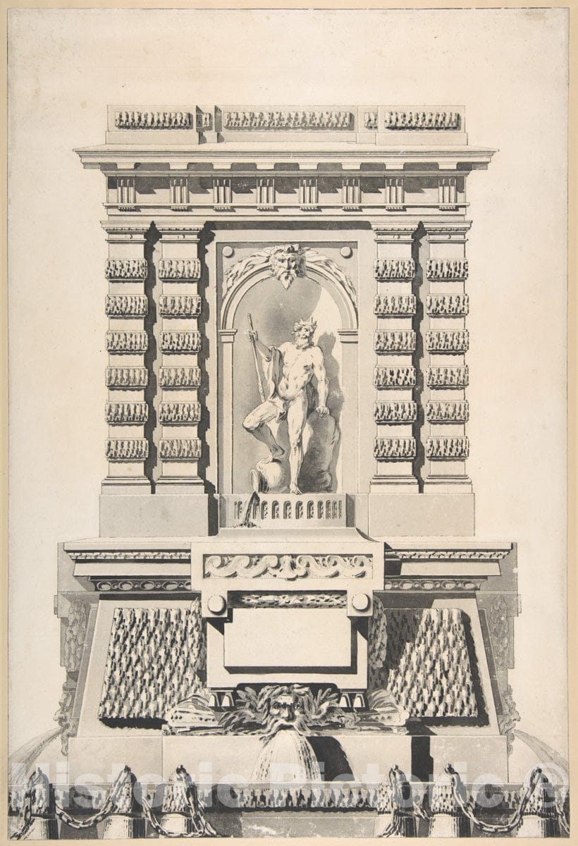 Art Print : Jean Dominique Etienne Le Canu - Design for a Monumental Fountain : Vintage Wall Art