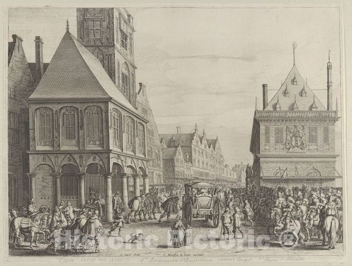 Art Print : Salomon Savery - City Magistrates Taking Leave of Marie de Medici Before The Town Hall, from Caspar Barlaeus,Medicea Hospes : Vintage Wall Art