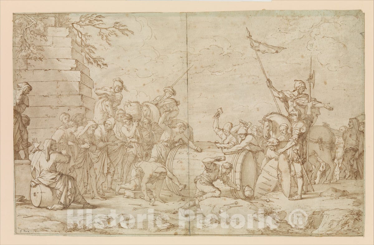 Art Print : After Salvator Rosa - Death of Regulus : Vintage Wall Art