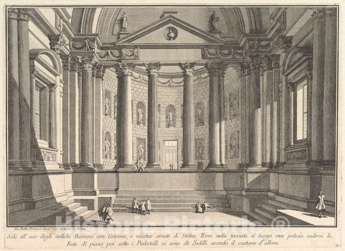Art Print : Colonnaded Hall According to The Custom of The Ancient Romans - Artist: Giovanni Battista Piranesi - Created: c1750 : Vintage Wall Art