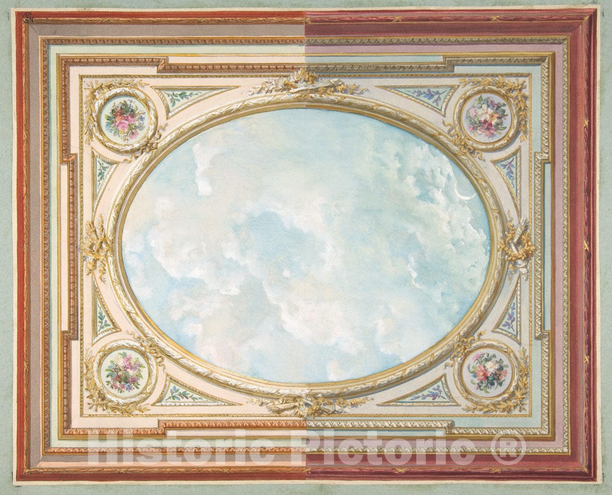 Art Print : Jules-Edmond-Charles Lachaise - Design for a Ceiling of Trompe L'Oeil Sky : Vintage Wall Art
