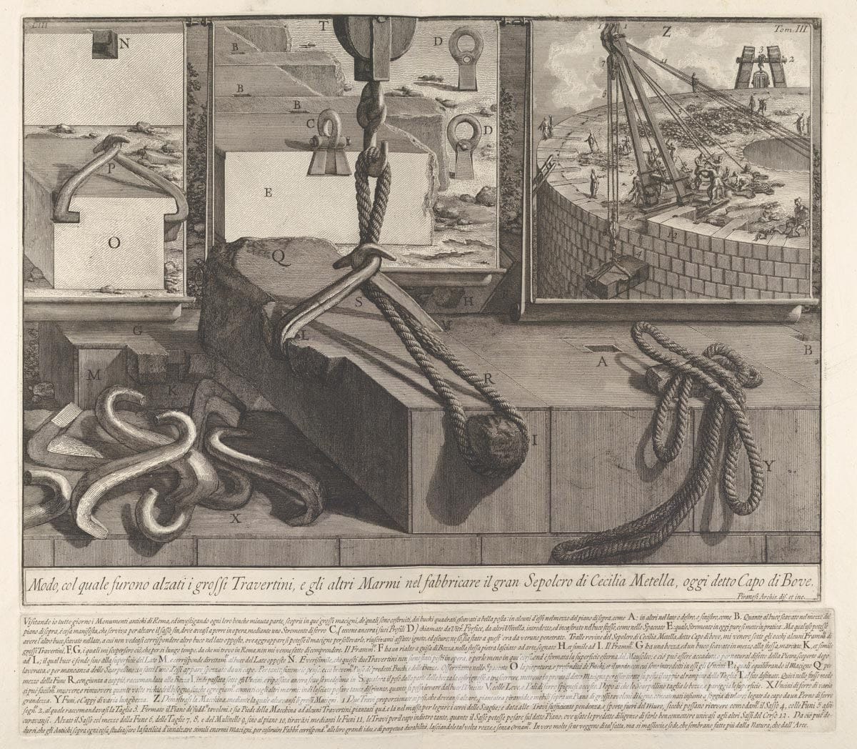 Art Print : Demonstration panel showing technique for raising travertine - Artist: Giovanni Battista Piranesi - Created: 1756 : Vintage Wall Art