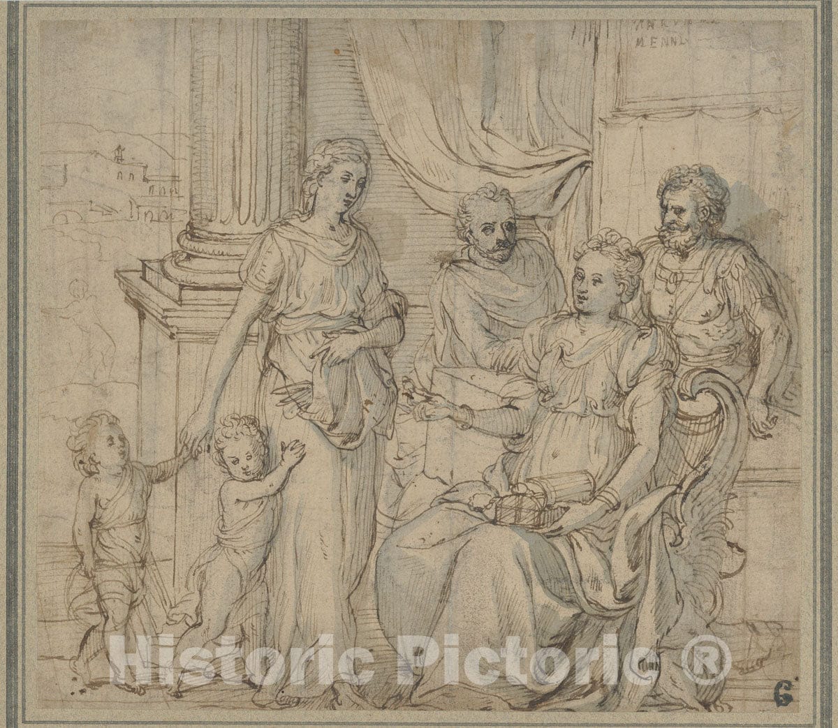 Art Print : Gillis Mostaert The Elder - Cornelia, Mother of The Gracchi, Pointing to her Children as her Most Precious Ornaments : Vintage Wall Art