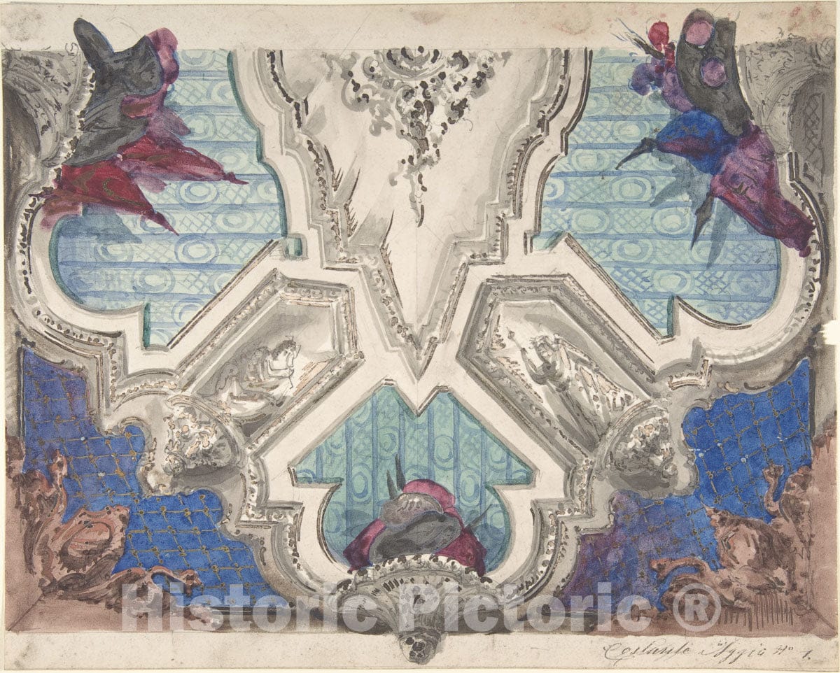 Art Print : Italian, 19th Century - Design for a Painted Ceiling 7 : Vintage Wall Art