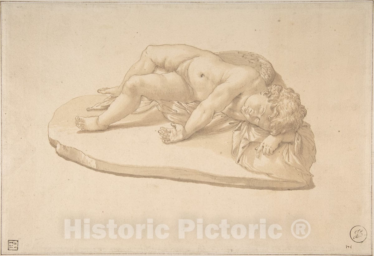 Art Print : Giovanni Angelo Canini - Copy After a Sculpture of The Sleeping Eros Based on an Antique Model (from Cassiano dal Pozzo's 'Paper Museum') : Vintage Wall Art