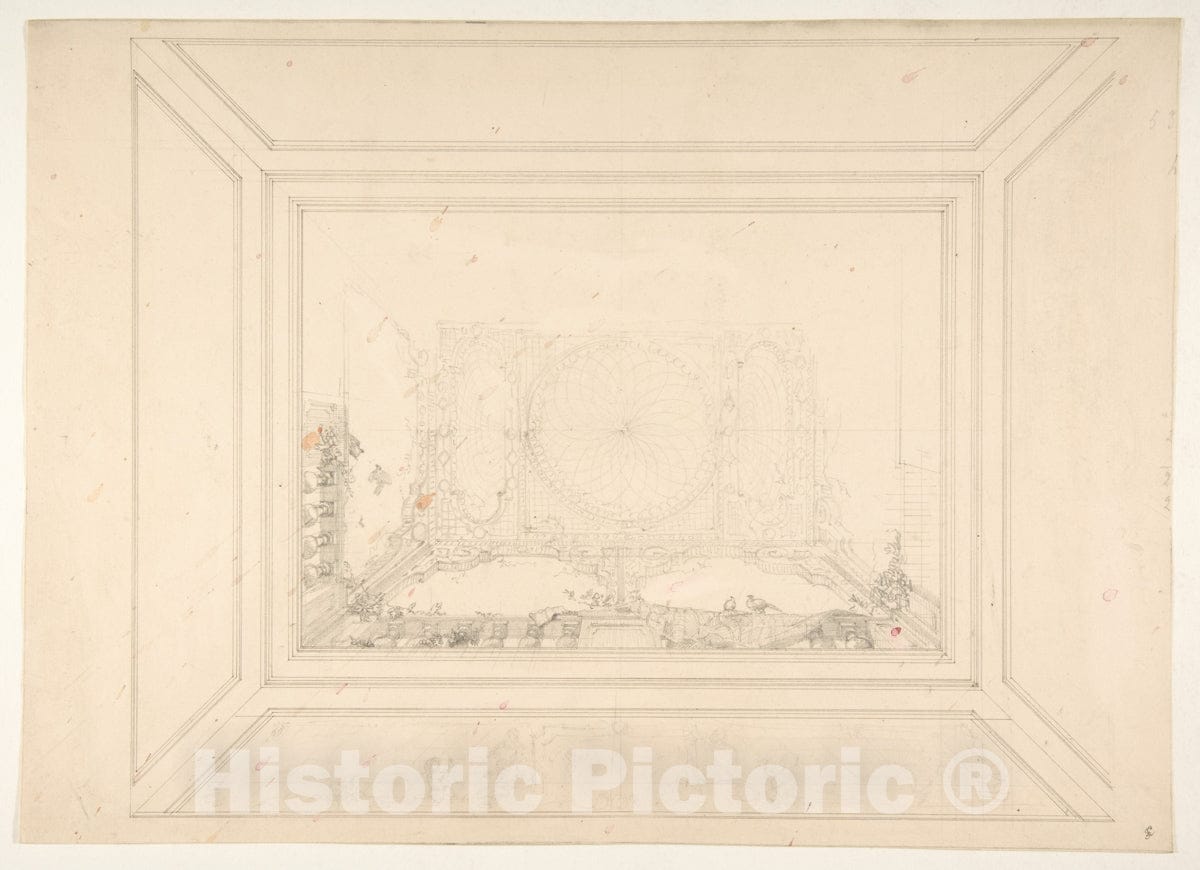 Art Print : Jules-Edmond-Charles Lachaise - Design for a Ceiling Decorated with Trellis Work and a Trompe L'Oeil Balustrade : Vintage Wall Art