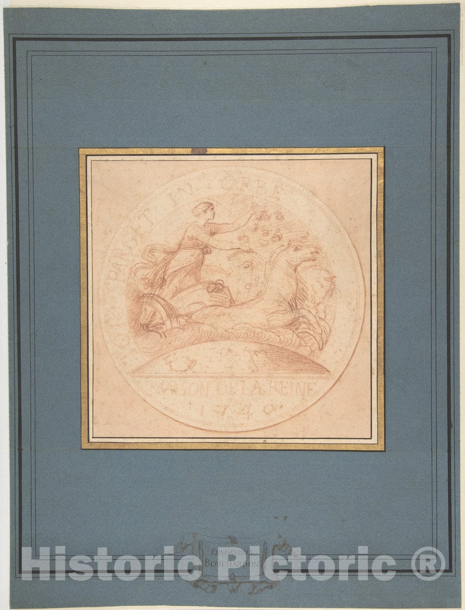 Art Print : Edme Bouchardon - Design for a jeton or a Token: Maison de la Reine 1740 : Vintage Wall Art