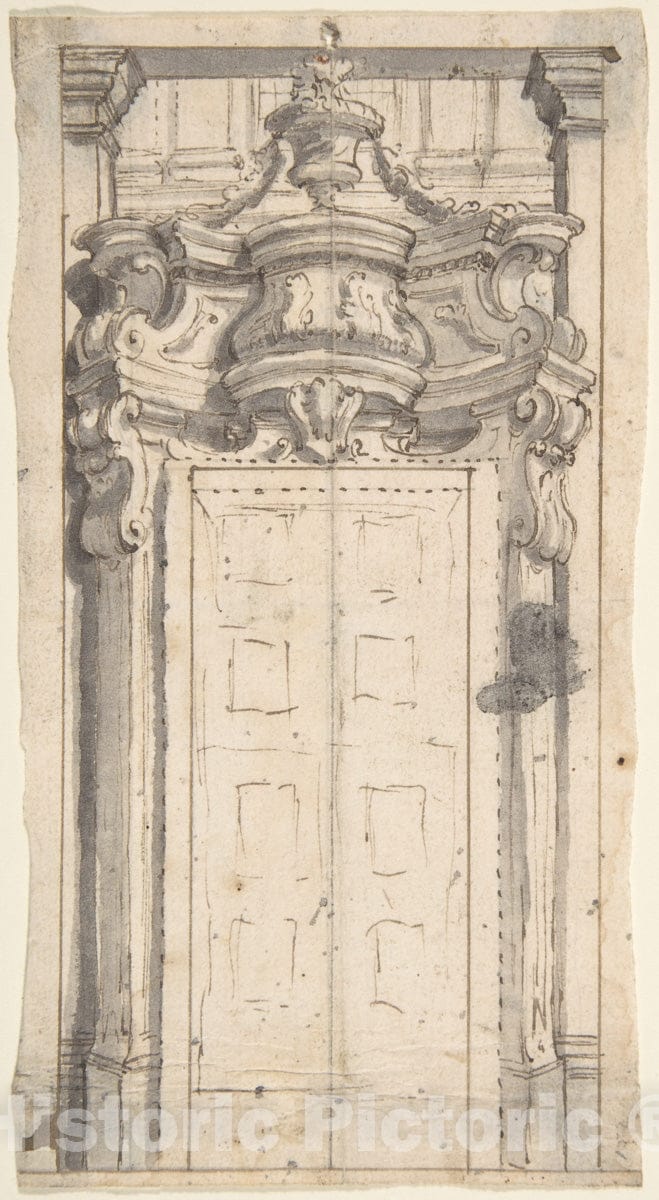 Art Print : Italian, Piedmontese, 18th Century - Design for a Doorway : Vintage Wall Art