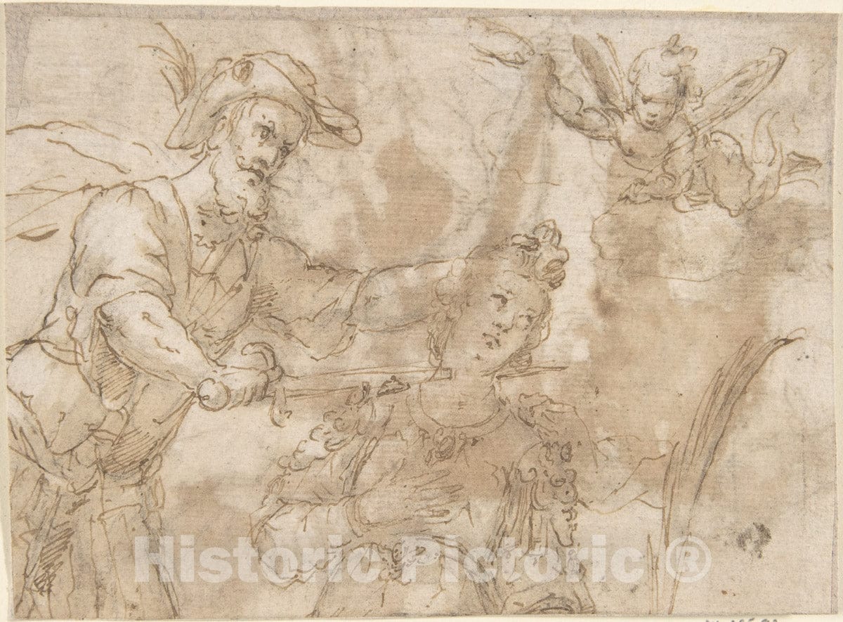 Art Print : Spanish, School of Seville, 17th Century - Decapitation of a Female Martyr (Saint Catherine of Alexandria?) : Vintage Wall Art