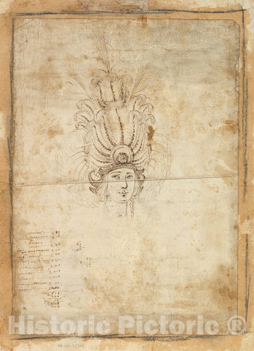 Art Print : Possibly by Baccio del Bianco - Design for a Man's Headdress : Vintage Wall Art