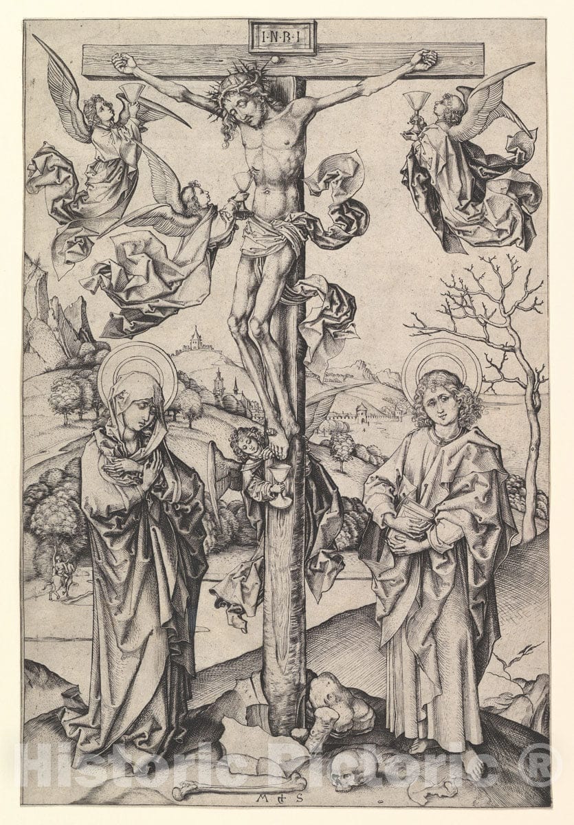 Art Print : Martin Schongauer - Crucifixion with Four Angels : Vintage Wall Art