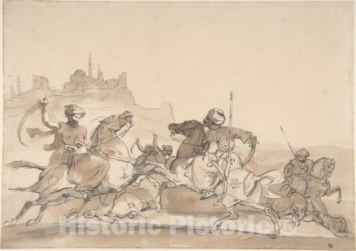 Art Print : Théodore Gericault - Combat of Oriental Horsemen : Vintage Wall Art