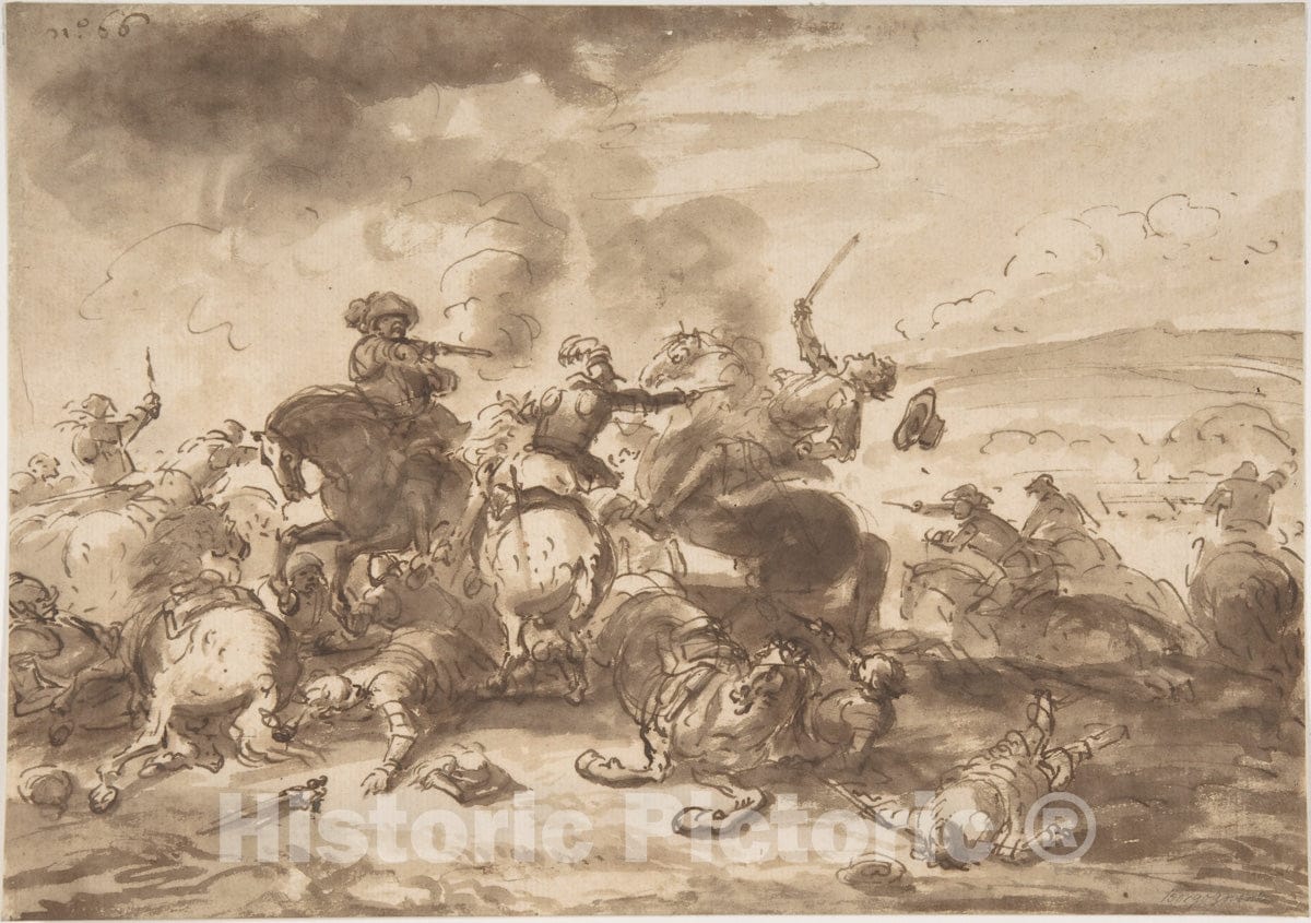 Art Print : After Jacques Courtois - Combat of Cavalry : Vintage Wall Art