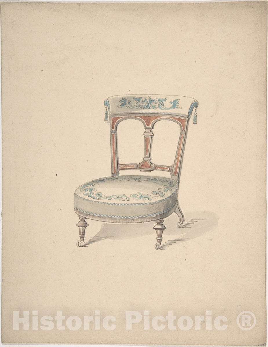 Art Print : British, 19th Century - Design for a Low Chair on Casters : Vintage Wall Art