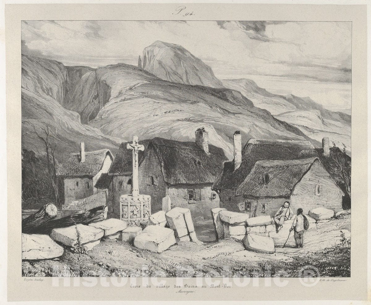 Art Print : Eugène Isabey - Cross of The Village of Bains au Mont-Dor : Vintage Wall Art