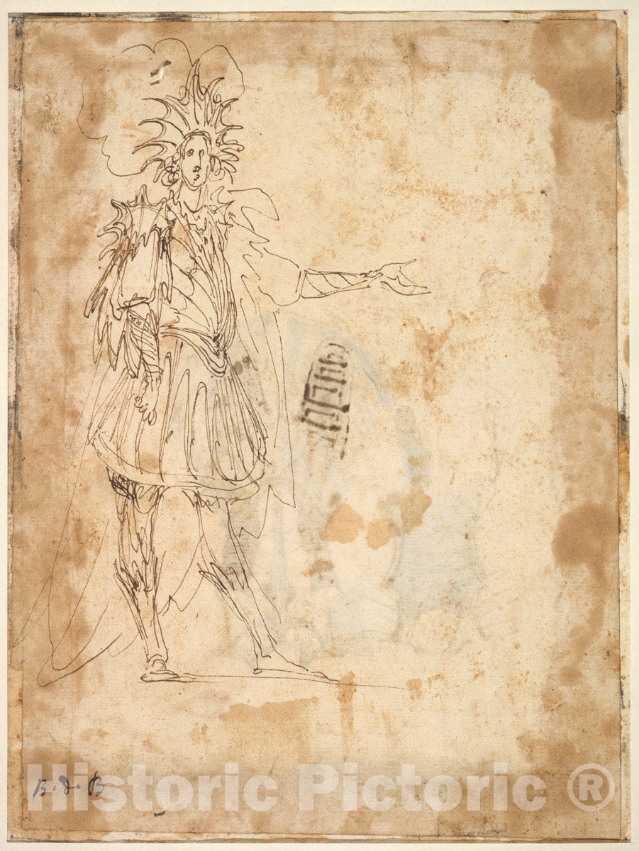 Art Print : Baccio del Bianco - Costume Design with a Large Headdress and Long Cape : Vintage Wall Art