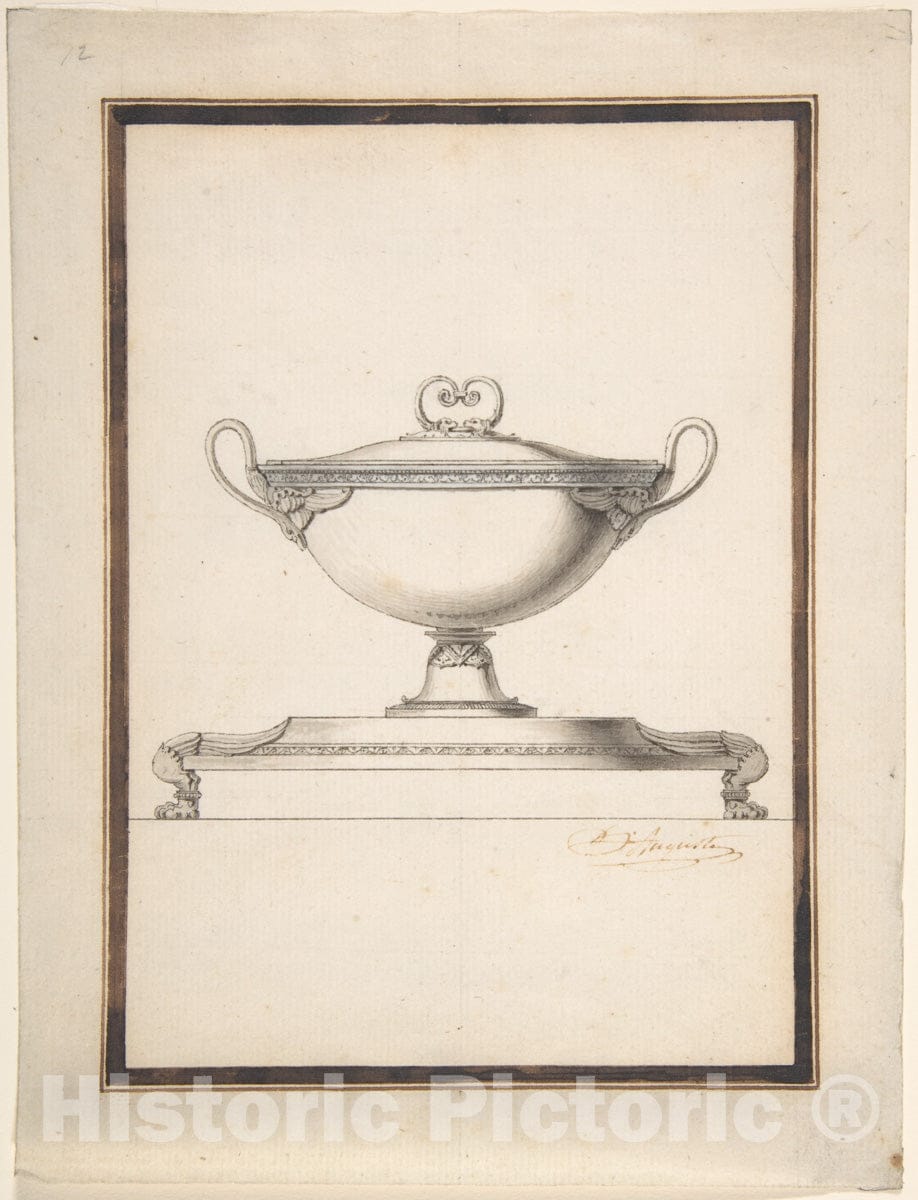 Art Print : Henri Auguste - Design for a Covered Tureen on a Footed Stand : Vintage Wall Art