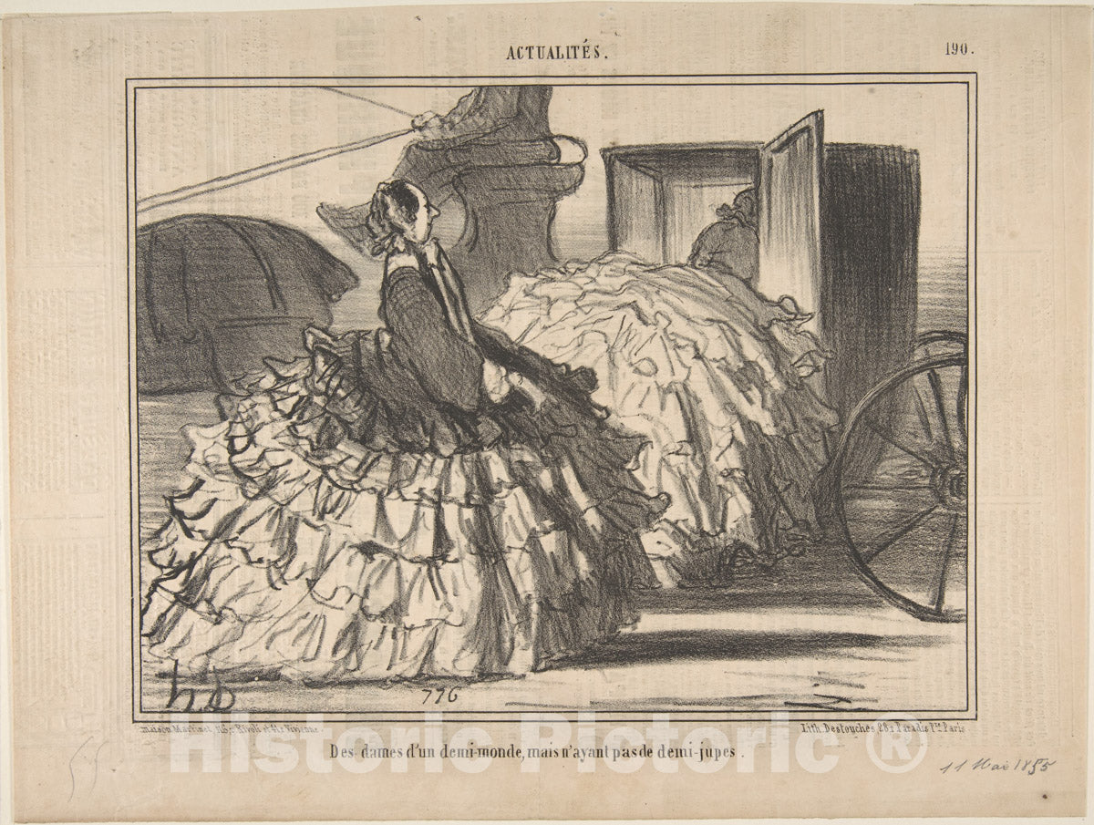 Art Print : Honoré Daumier - Des Dames d'un Demi-Monde, mais n'ayant pas de Demi-jupes, from Actualités, published in Le Charivari, May 11, 1855 : Vintage Wall Art